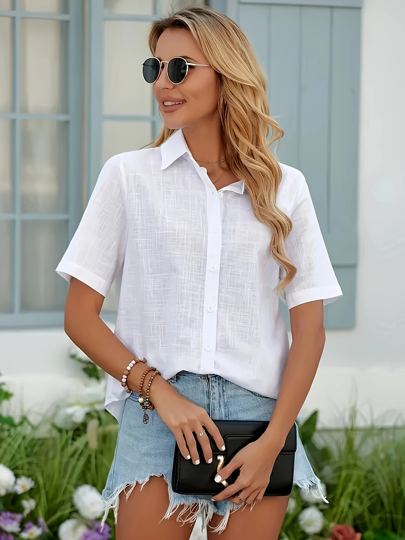 Women's Plus Size White Button-Up Shirt – Casual Office & Summer Wear | Lightweight Solid Color Blouse